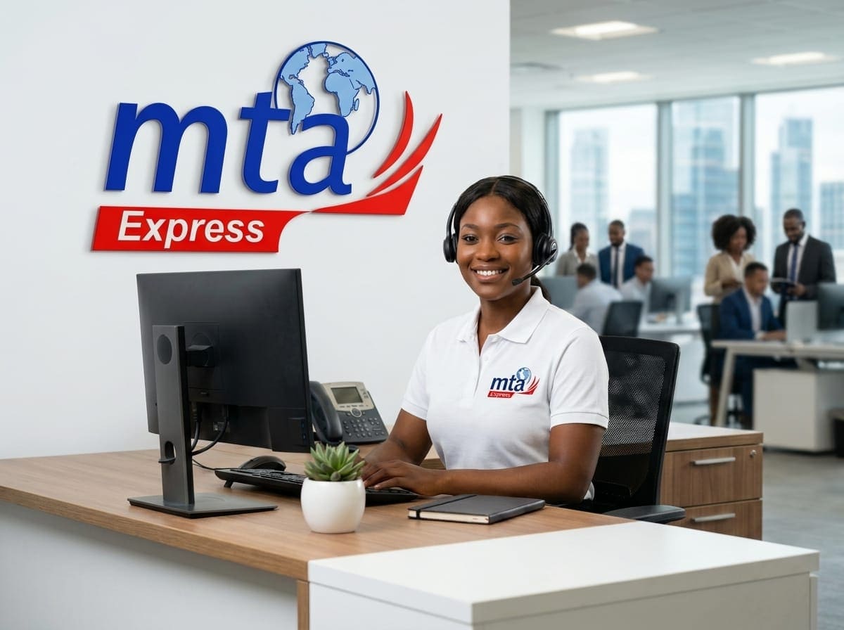 Conseillère du service client MTA Express avec casque, à son poste